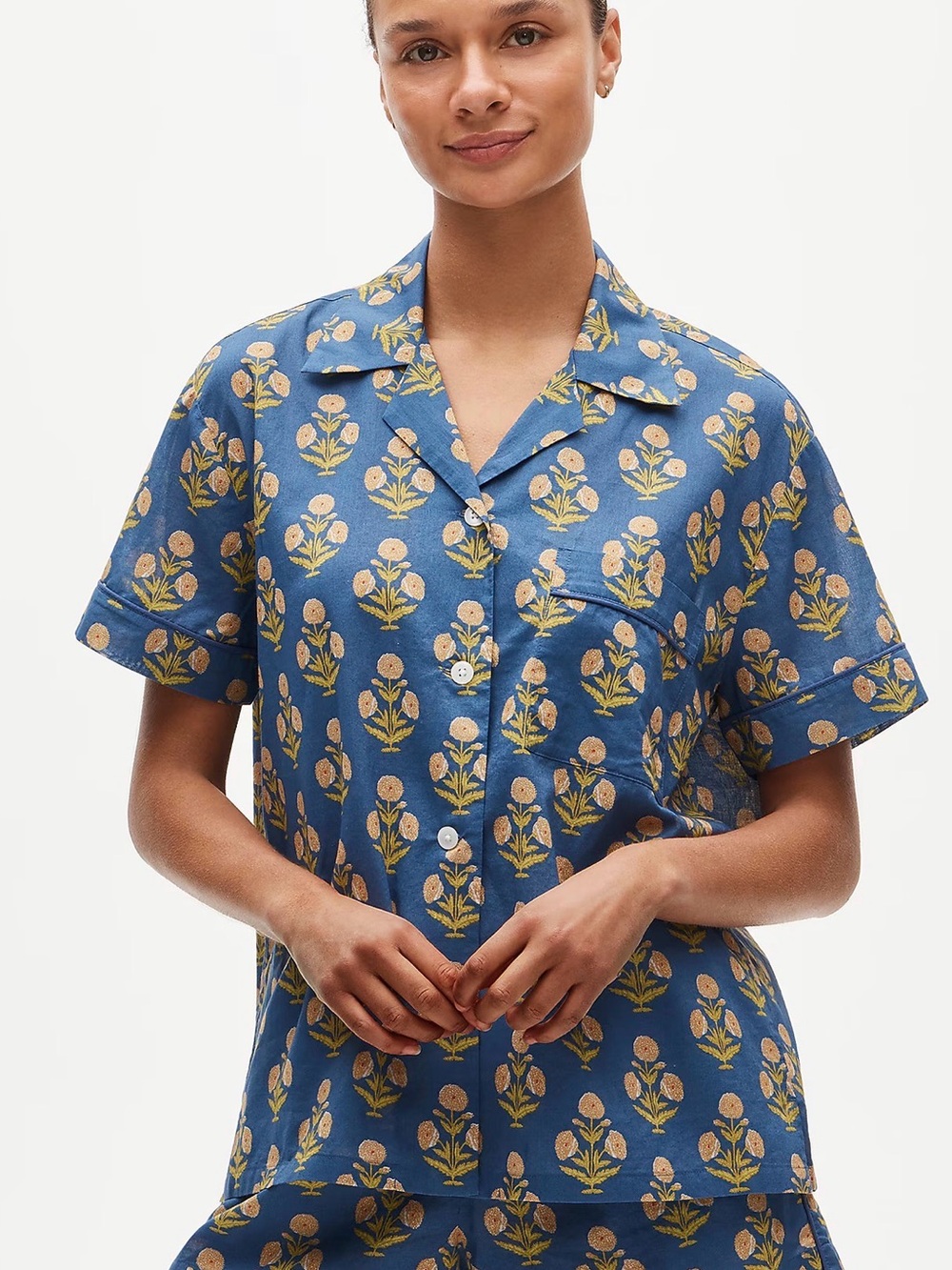 J. Crew Pajama short set in marigold block print Medium - Picture 3 of 3